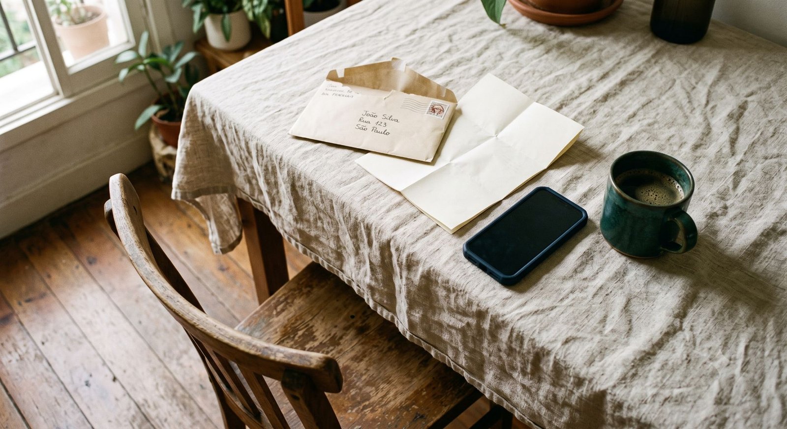 Mesa de trabalho com documentos e caneta