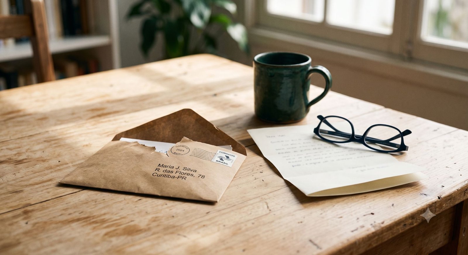 Envelope aberto com carta sobre a mesa