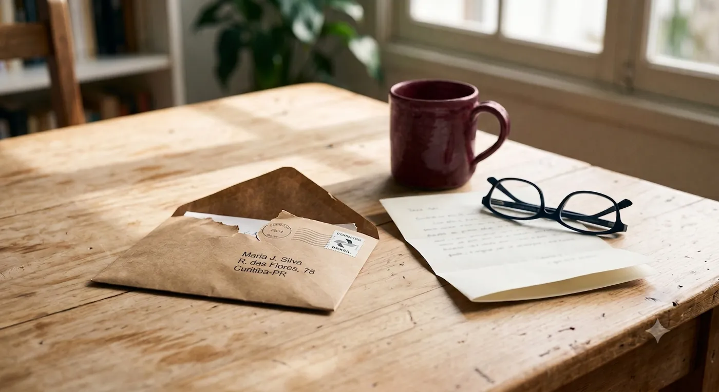 Envelope aberto com carta sobre a mesa