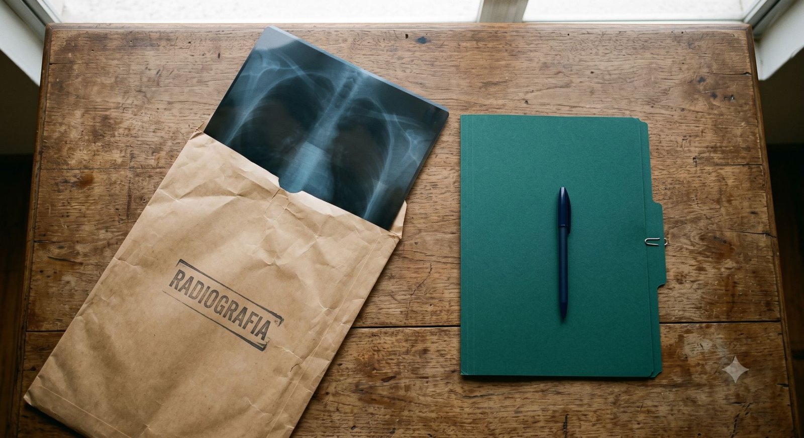 Envelope de radiografia e pasta de exames