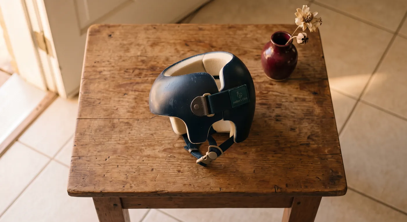 Órtese craniana sobre uma mesa