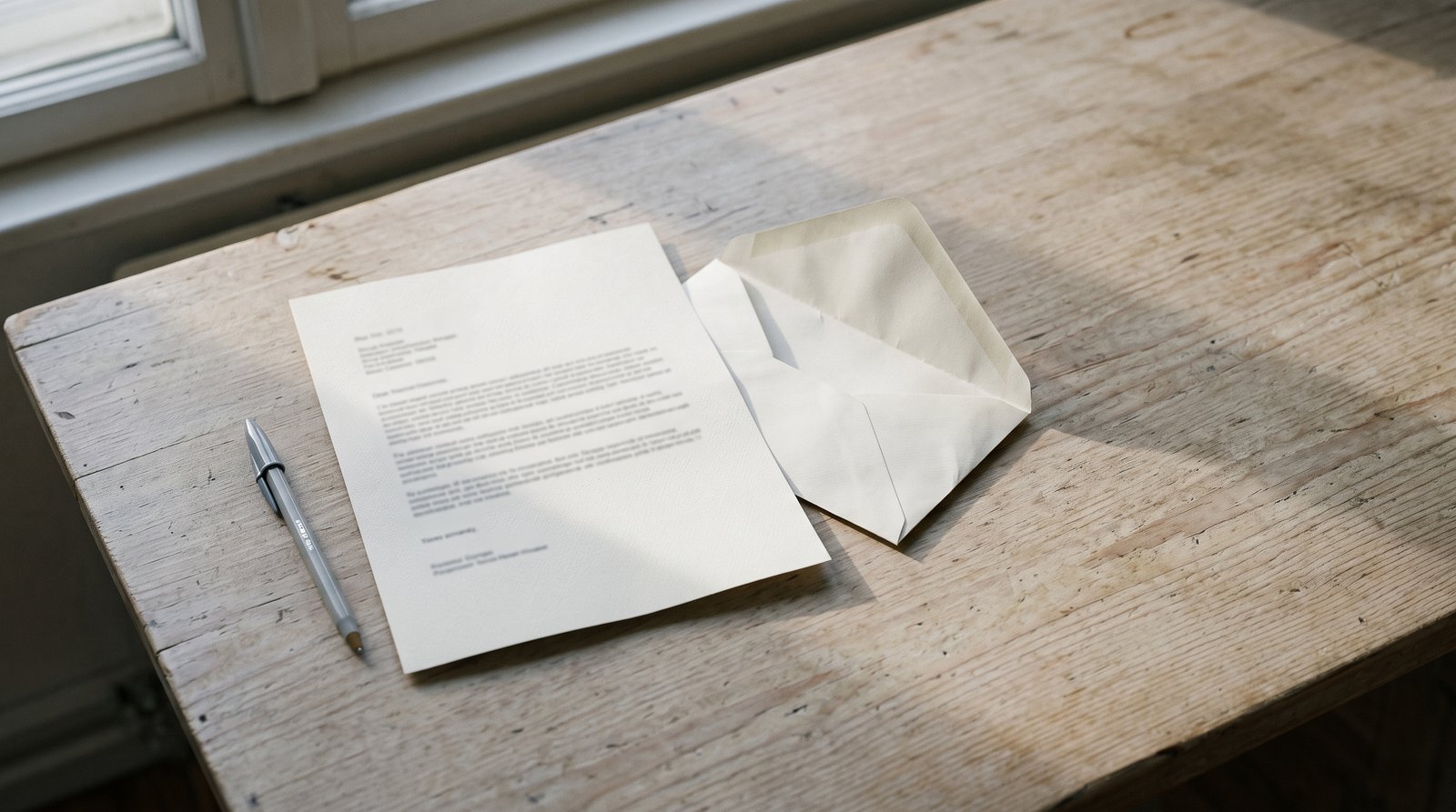 Carta e envelope sobre a mesa